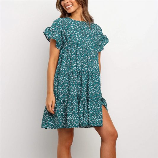 Casual floral print Short Sleeve Chiffon Dress