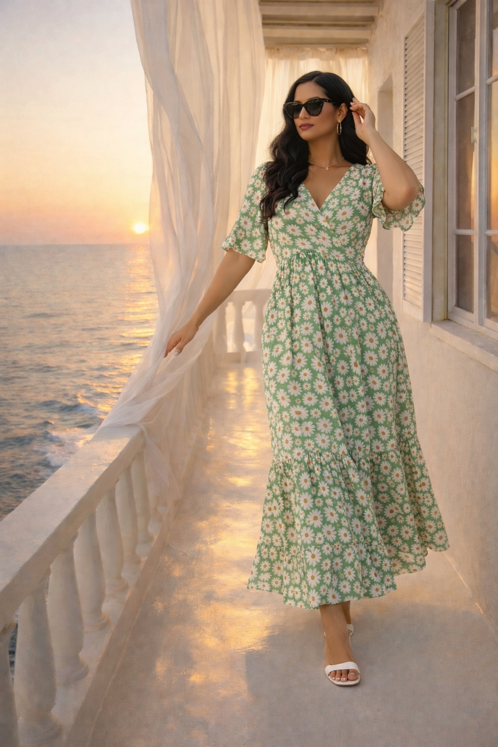 High Waist Chiffon V-neck Long Fairy Dress
