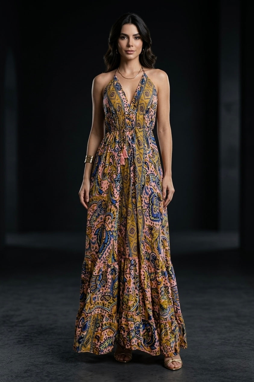 Summer Women's V-Neck Floral Maxi Dress
