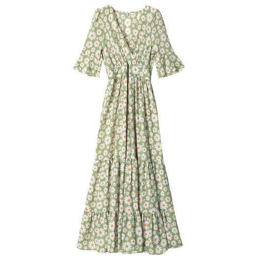 High Waist Chiffon V-neck Long Fairy Dress