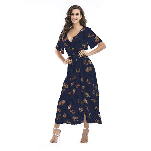 Summer Women's Floral V-Neck Maxi Dress