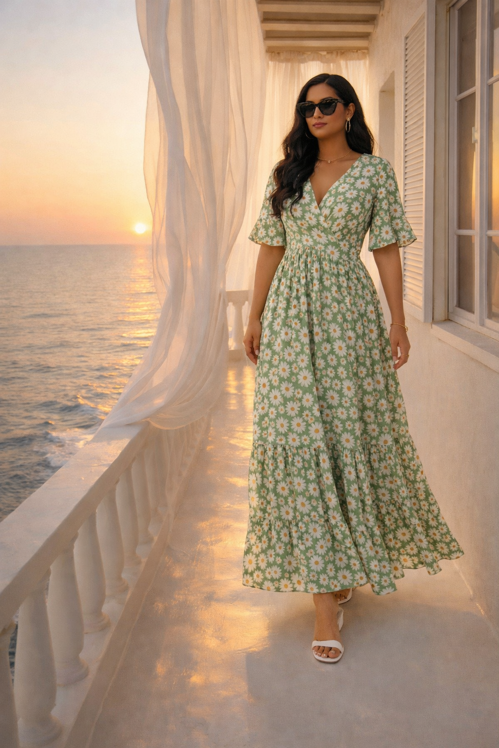 High Waist Chiffon V-neck Long Fairy Dress
