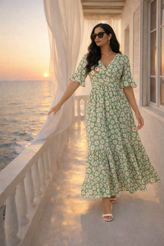 High Waist Chiffon V-neck Long Fairy Dress