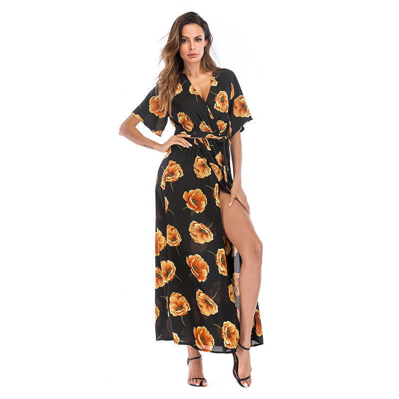 Summer Women's Floral V-Neck Maxi Dress