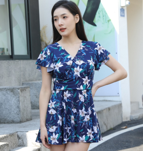 Blooming Silk V-Neck Flare Dress