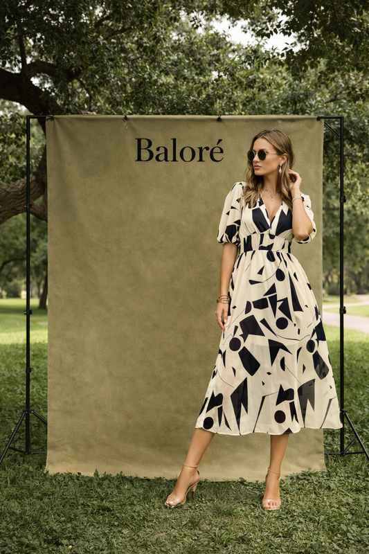 V-neck Printed Short-sleeved Long Dress
