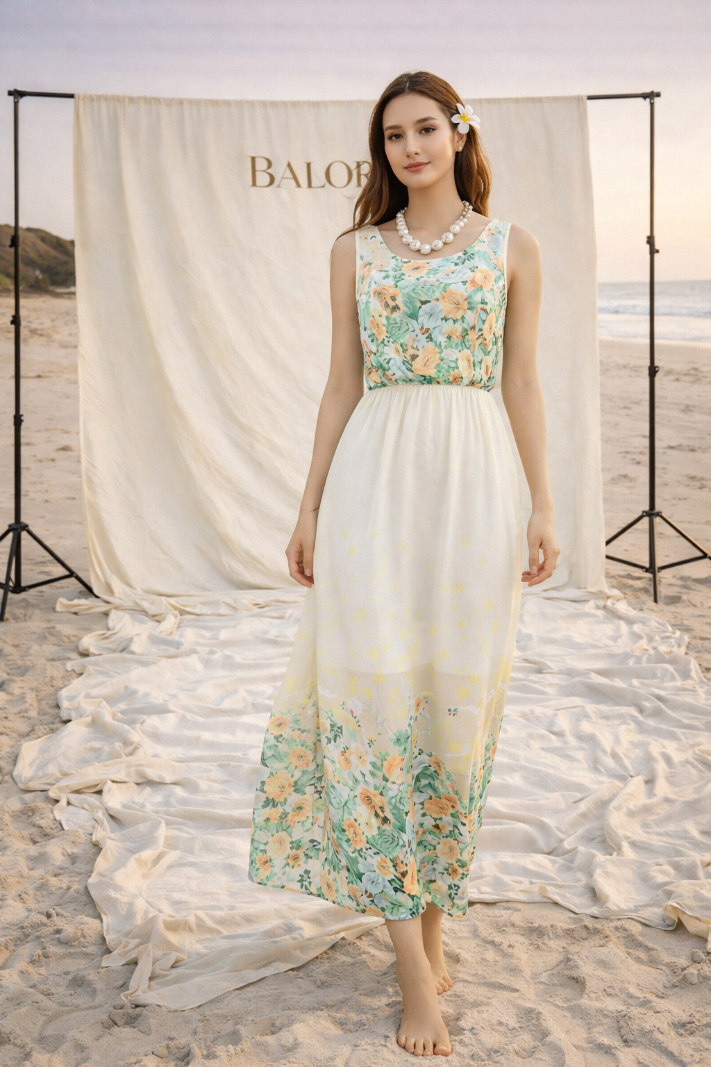 Bohemian Chiffon Maxi Dress for Beach Vacation