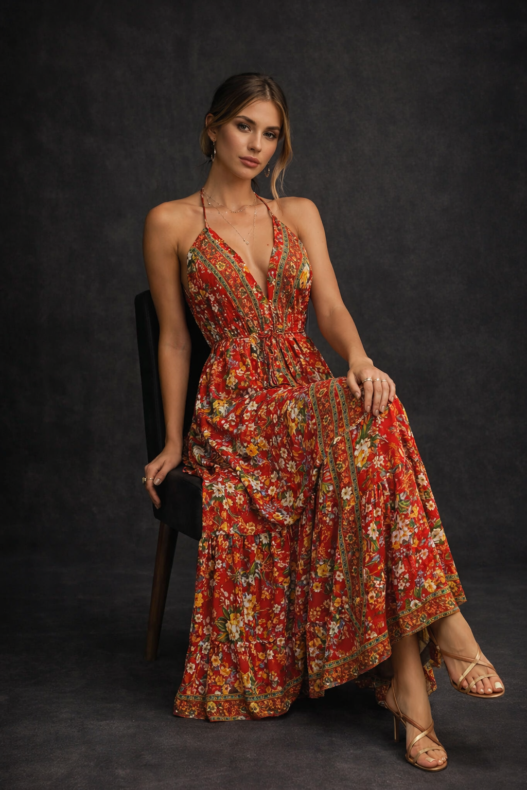 Summer Women's V-Neck Floral Maxi Dress