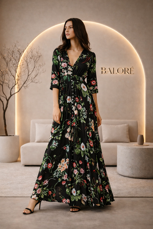 Button Floral Bohemian Maxi Dresses