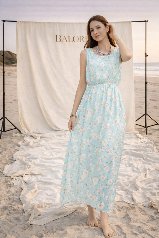 Bohemian Chiffon Maxi Dress for Beach Vacation