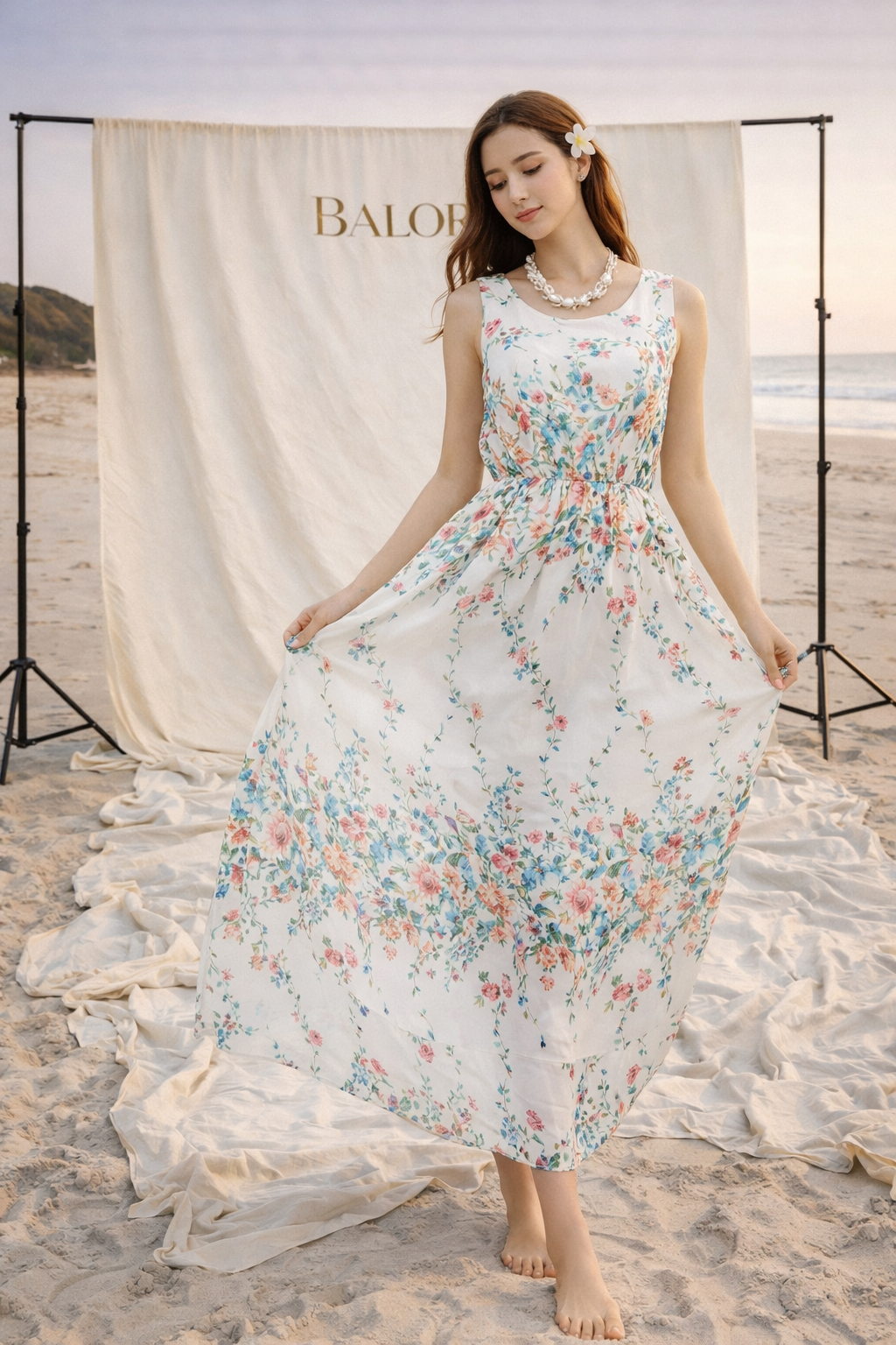 Bohemian Chiffon Maxi Dress for Beach Vacation