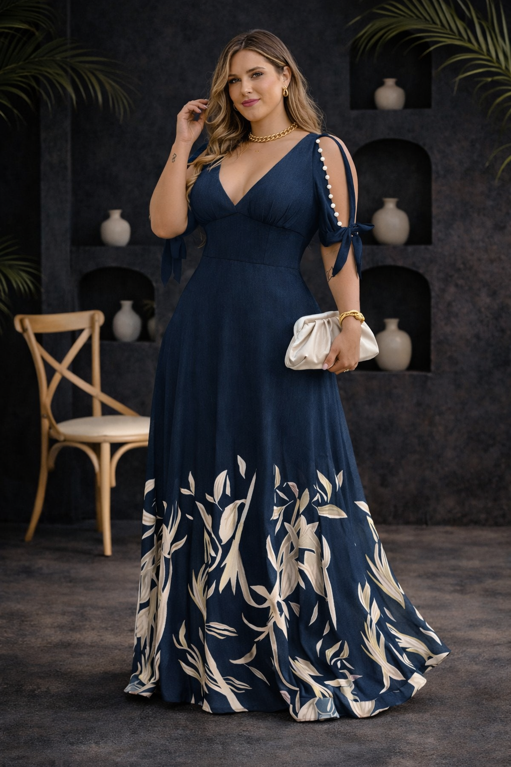 Floral V-Neck Flared Sleeve Dress