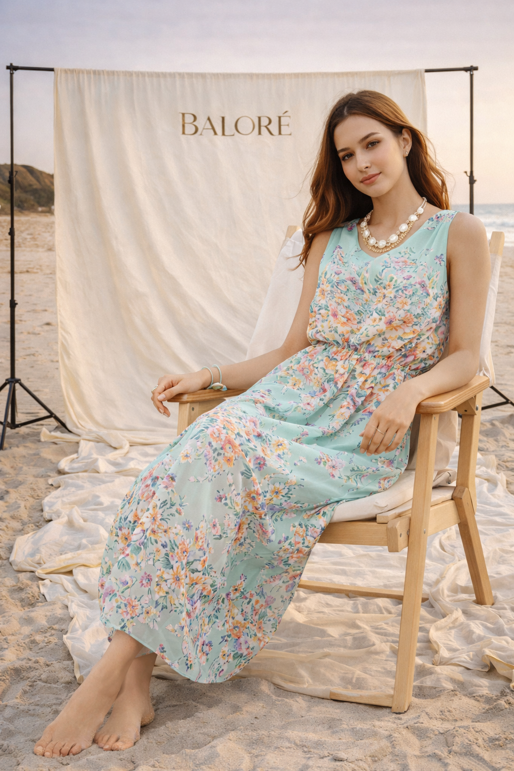 Bohemian Chiffon Maxi Dress for Beach Vacation