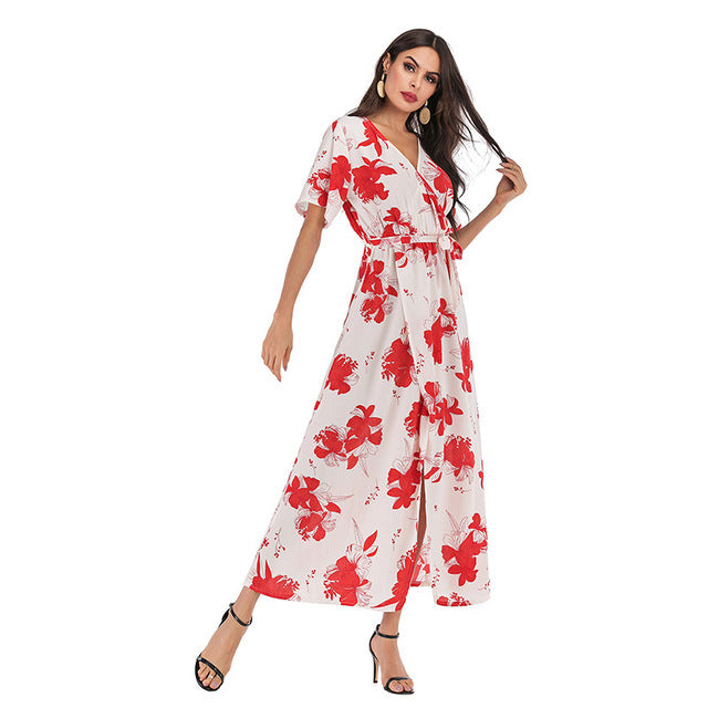 Summer Women's Floral V-Neck Maxi Dress