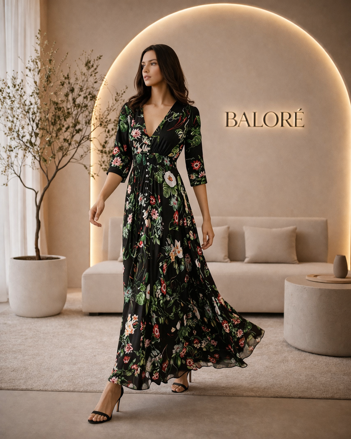 Button Floral Bohemian Maxi Dresses