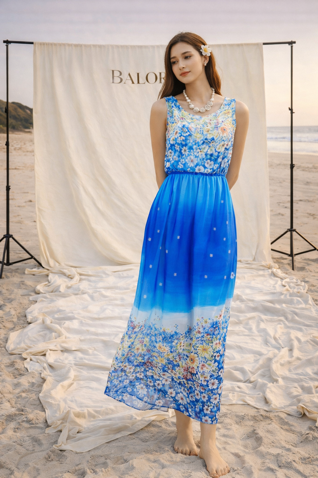 Bohemian Chiffon Maxi Dress for Beach Vacation