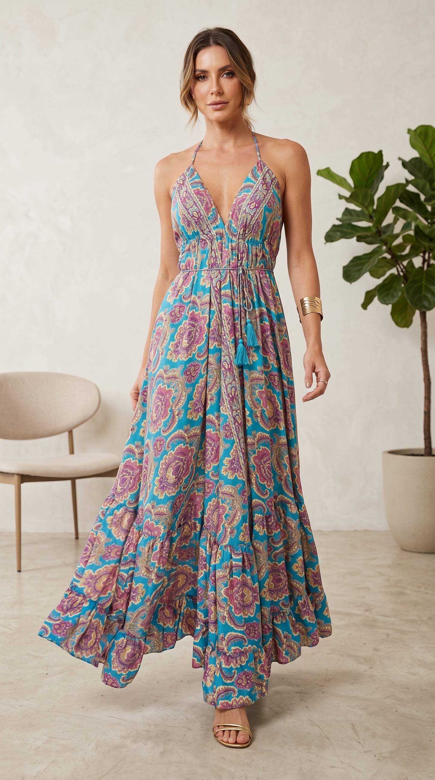 Summer Women's V-Neck Floral Maxi Dress