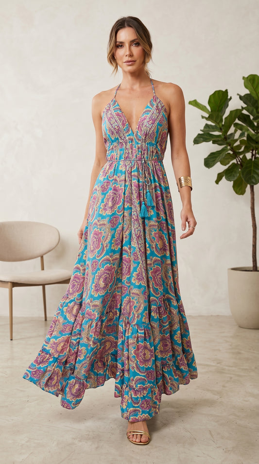 Summer Women's V-Neck Floral Maxi Dress