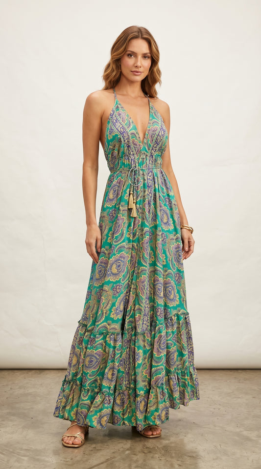 Summer Women's V-Neck Floral Maxi Dress