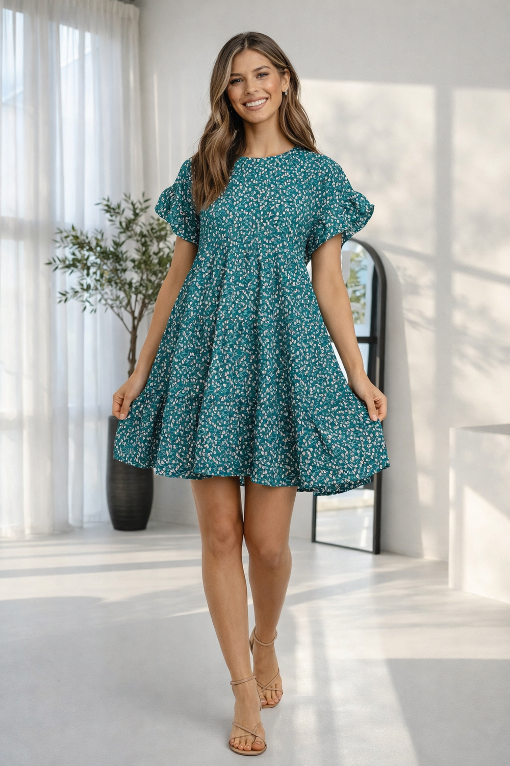 Casual floral print Short Sleeve Chiffon Dress
