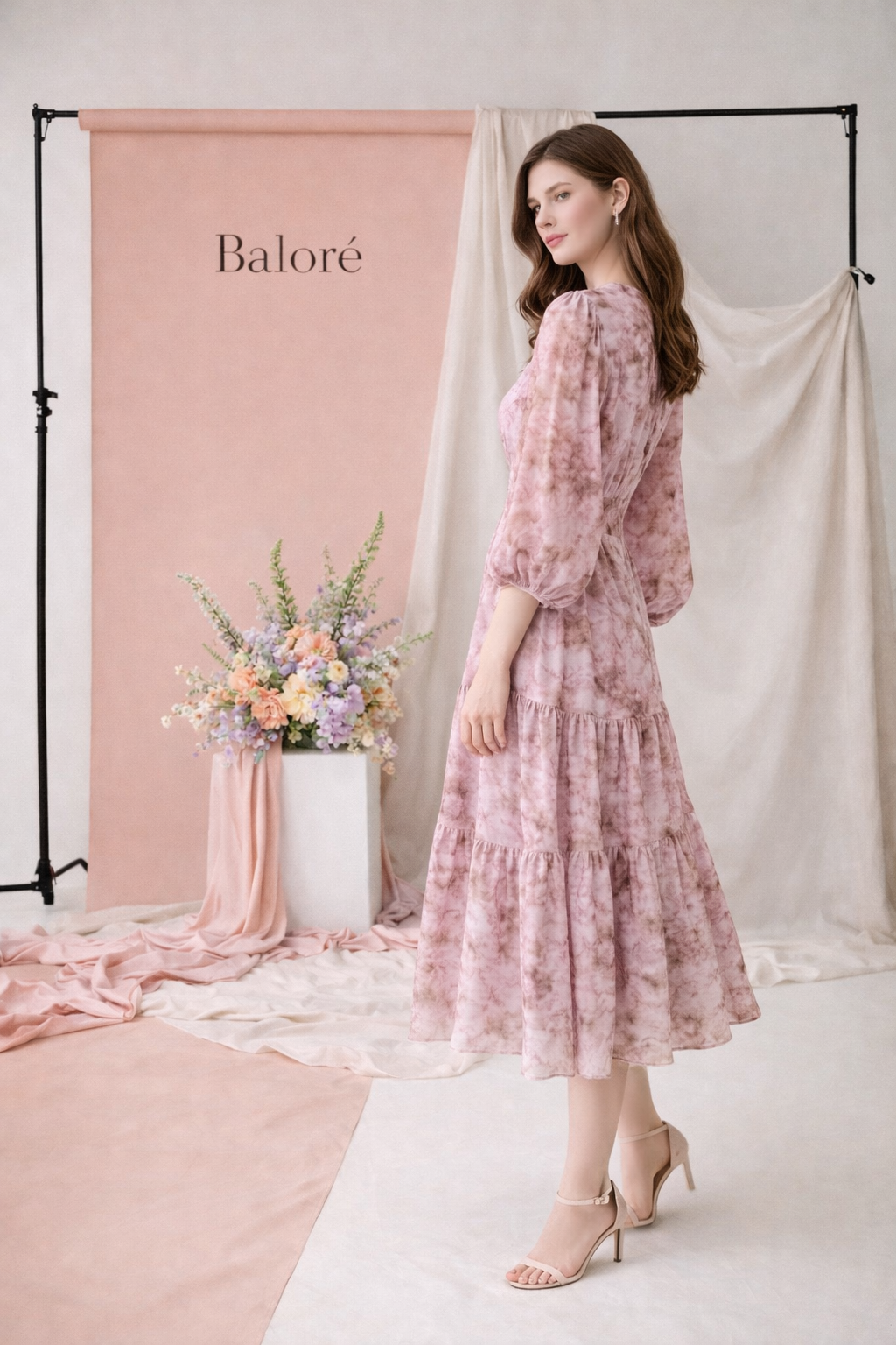 Floral V-neck Slimming Waist Chiffon Short-sleeve Dress