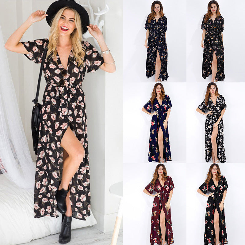 Summer Women's Floral V-Neck Maxi Dress
