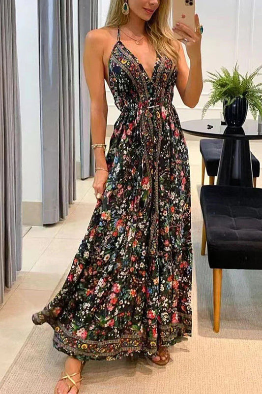 2023 Summer Women's V-Neck Floral Maxi Dress